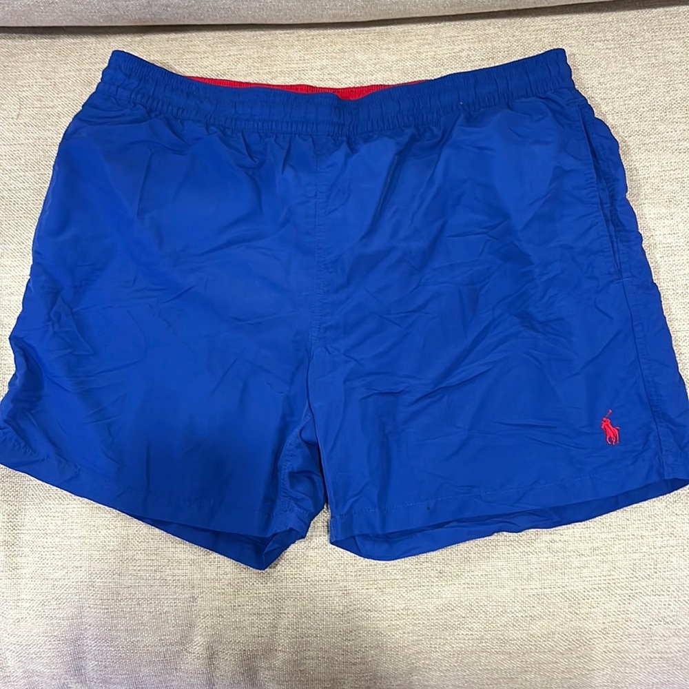 Ralph Lauren Men’s Bathing a suit size medium in blue with red waist interior